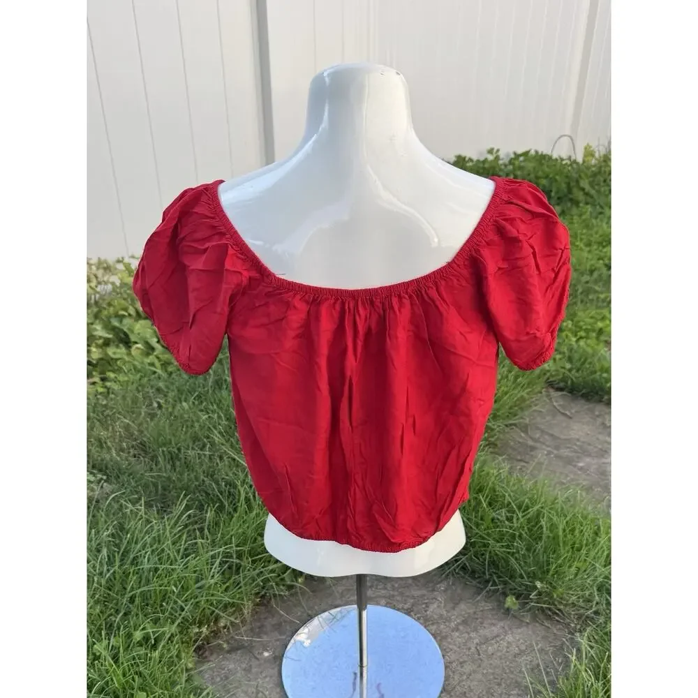 Hollister Off the Shoulder Short Sleeve Crop Top Red Size M